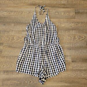 NWT AERIE | Plaid Open Back Halter Romper | Sz. L